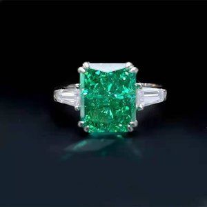 4 Carats Green Emerald Paraiba Ring, Dainty Sterling Silver Ring Band,
